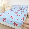 thumbnail image 3 of Feelyou Kawaii Bowknot Ribbon Queen Sheet Sets for Girl, Cartoon Blue Red Flat Sheet, Dreamy Princess Style Queen Fitted Sheet, Ultra Soft Bedroom Decor, 4pcs, 3 of 7