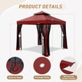 thumbnail image 6 of INTER HUT 8x8 Metal Patio Double Soft Roof Gazebo Outdoor Canopy Tent with Netting, Ceiling Hook, Shelves, 6 of 8