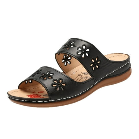 

Daznico Summer Slippers for Women Fashion Ladies Flat Flower Slippers Roman Style Spring And Summer Sandals Slippers for Women Black 7.5