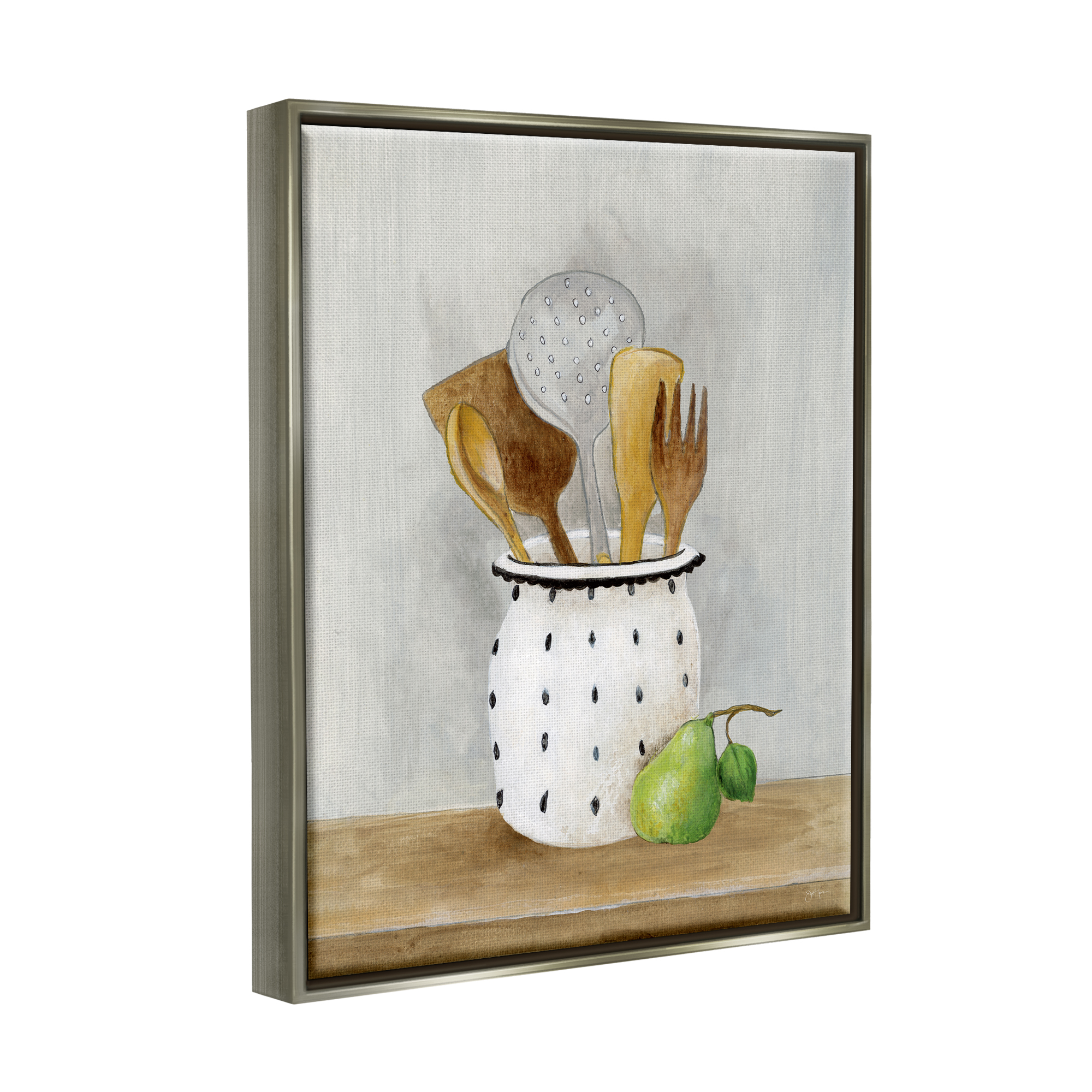 Stupell Industries Kitchen Utensils Still Life Food & Beverage Painting Gray Floater Framed Art Print Wall Art