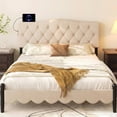 thumbnail image 4 of Gymax Headboard for Queen & Full Size Bed Tufted Upholstered Head Board w/2AC Outlets Beige, 4 of 10