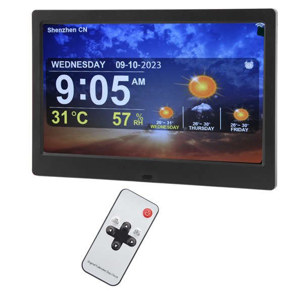Reloj Despertador Con Calendario Digital, Pantalla Grande De 10 Pulgadas, WiFi, Fecha Y Día Regulables Automáticamente, Con Control Remoto Para El Hogar, Color Negro