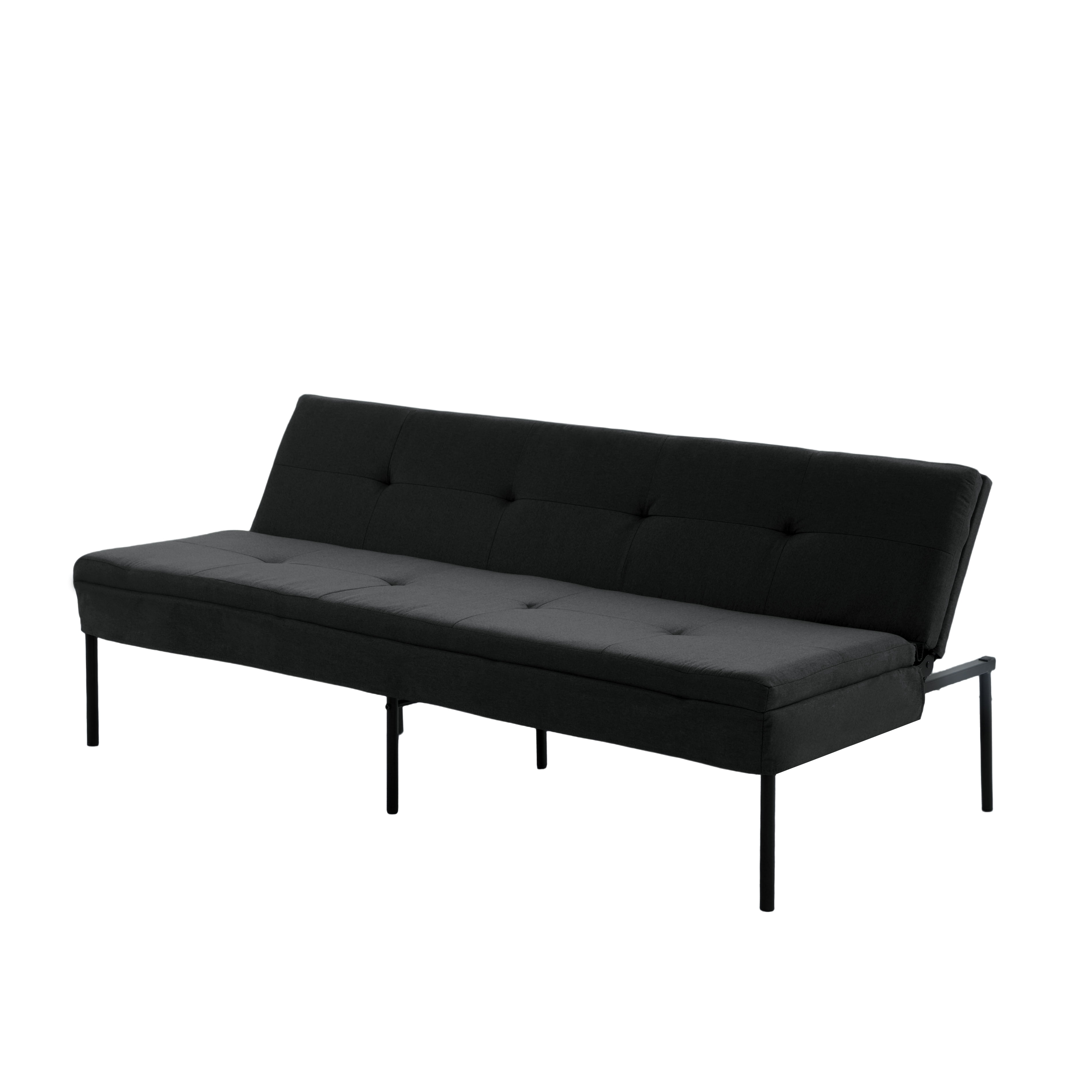 BSHTI 69.88" Futon Sofa Bed with 5 Adjustable Positions – Polyester Fabric Convertible Sleeper Couch with Iron Frame, Clean-Lined Modern Design for Living Room, Apartment, Office, Dormitory, Black