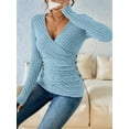 thumbnail image 5 of Women'S Long Sleeve Shirt V Neck Ribbed Knit Slim Button Sweater Autumn Casual Work Tops Light Blue L, 5 of 7