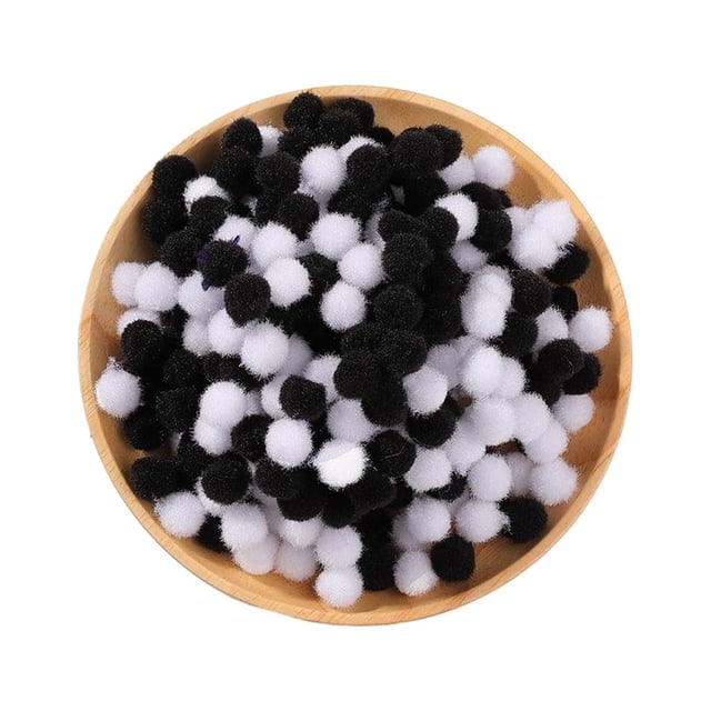 relayinert 300x Craft Pom Poms Bundle Assorted Fuzzy Pompoms For DIY Fun Handmade Assorted Fuzzy Pompoms Balls black white 10mm 1Set