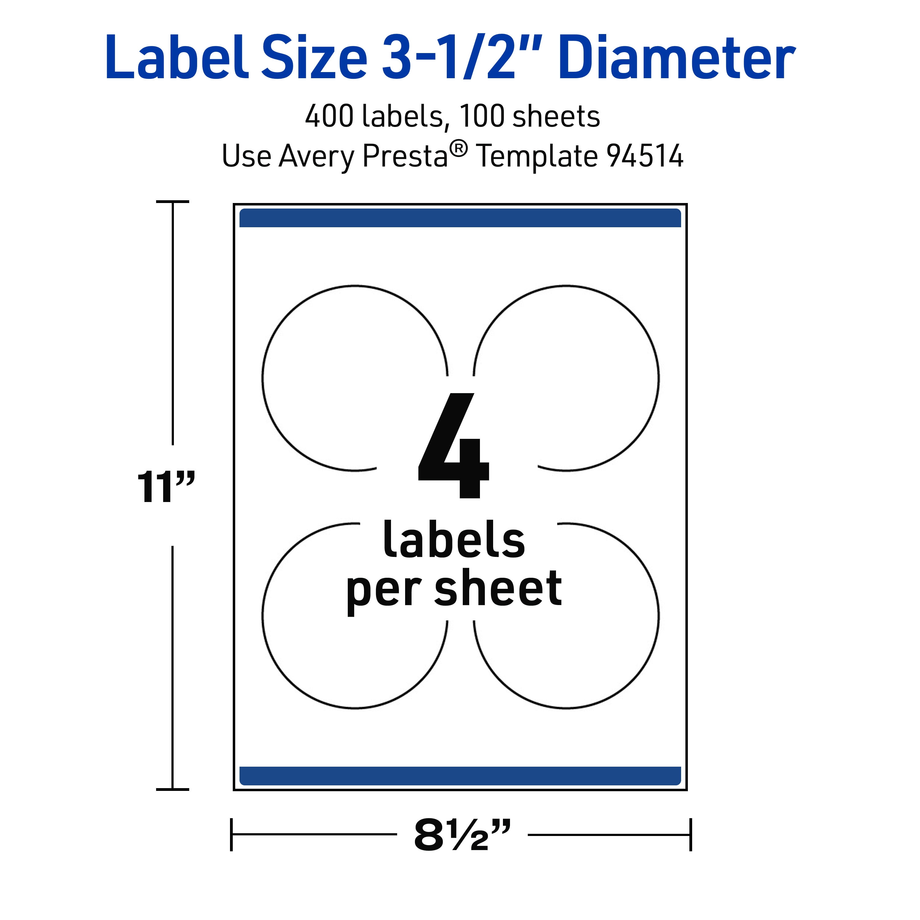 Avery Waterproof Round Labels, 3.5" Diameter, 400 Total