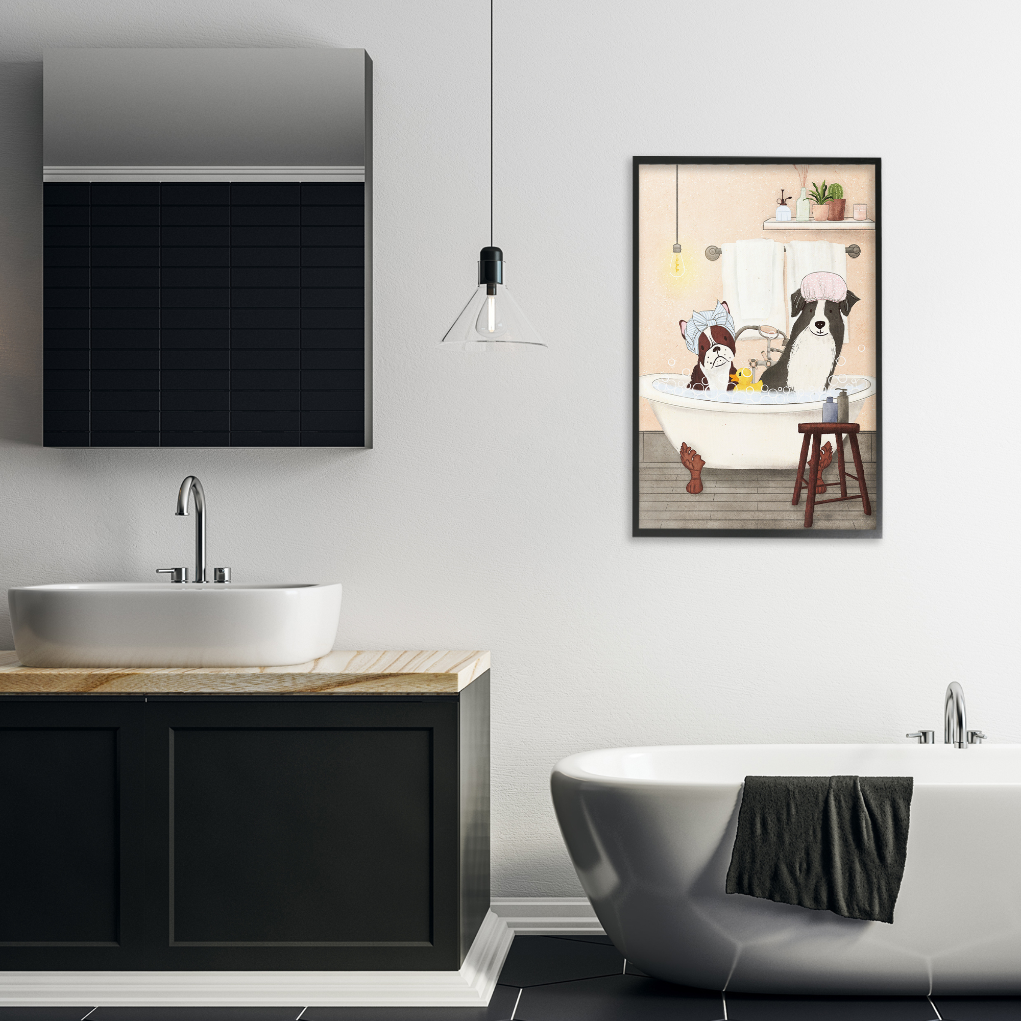 Stupell Industries Doggie Bath Time Typography Painting Black Framed Art Print Wall Art, 20 x 30