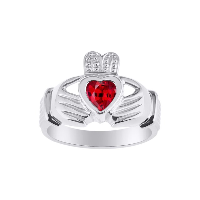 RYLOS Rings Sterling Silver Claddah Love, Loyalty & Friendship Heart 6MM Gem Irish Wedding Band Claddagh Rings July Ruby Jewelry Size 12