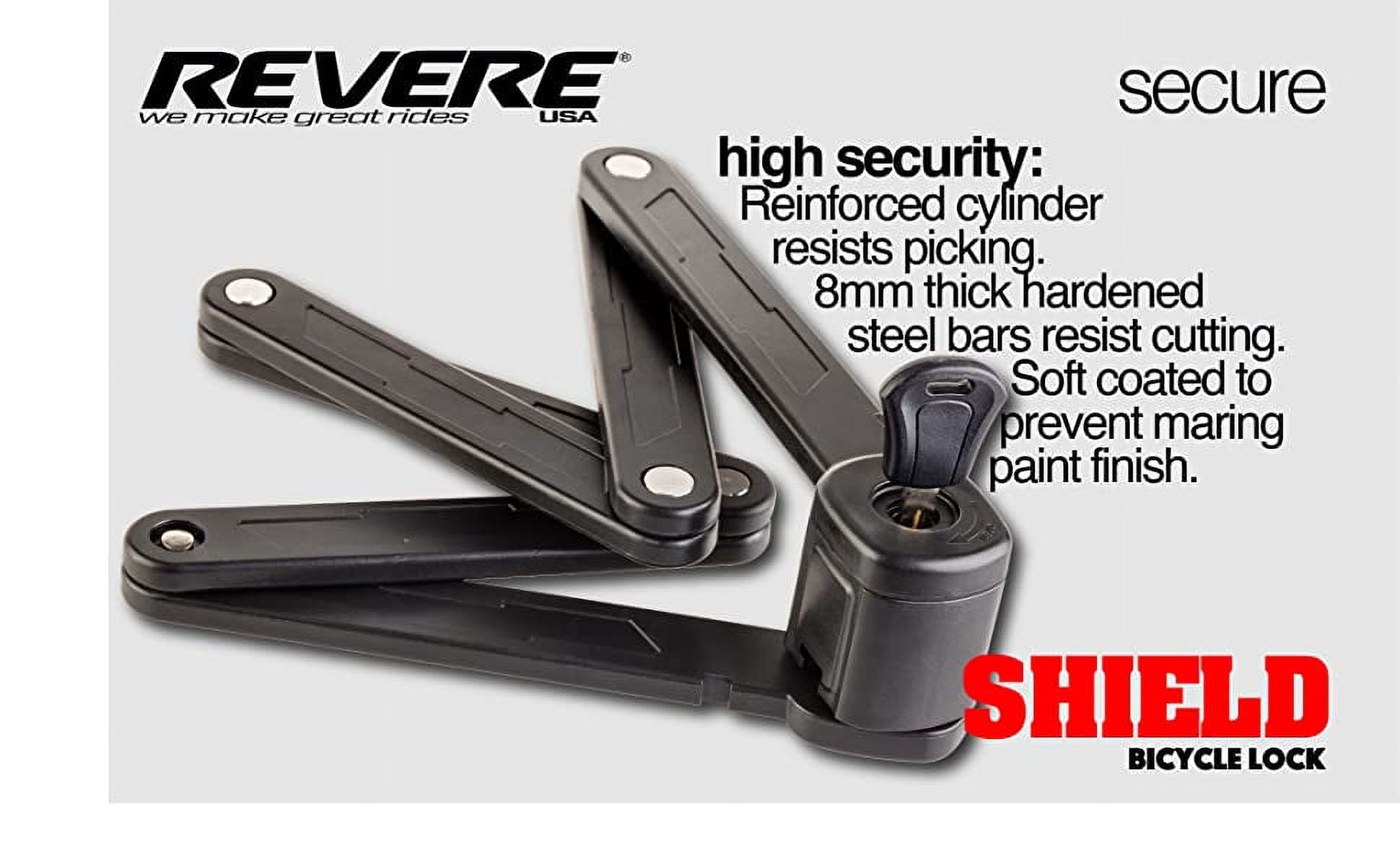 Revere USA Folding Bike Lock - Hardened Steel Heavy Duty Bike Lock with Easy Mounting, Secure Bike Lock - Key Folding Lock - Anti Theft Folding Lock Motorcycle, Scooter, Electric Bike. Revere US
