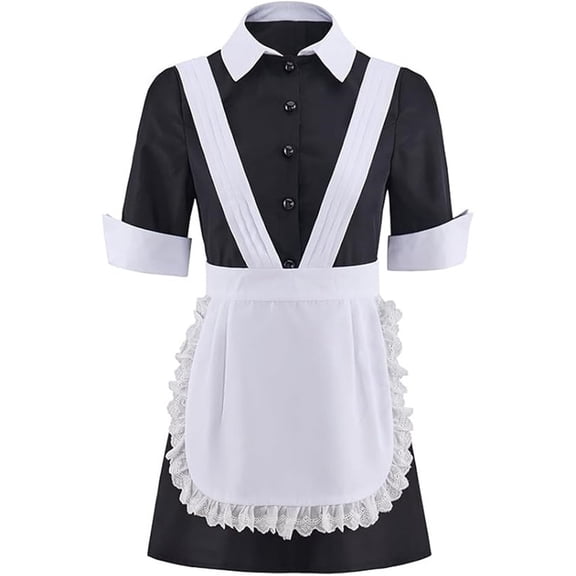 Women's Magenta Maid Uniform Apron Dress Horror Theme Outfit
