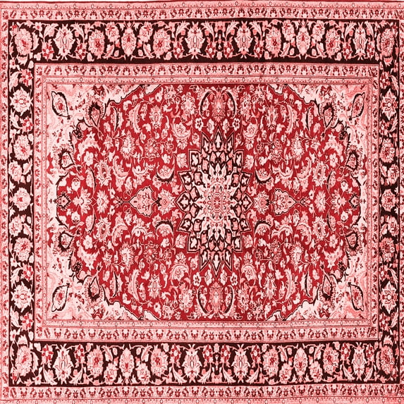 Ahgly Company Indoor Square Medallion Red Traditional Area Rugs, 5' Square