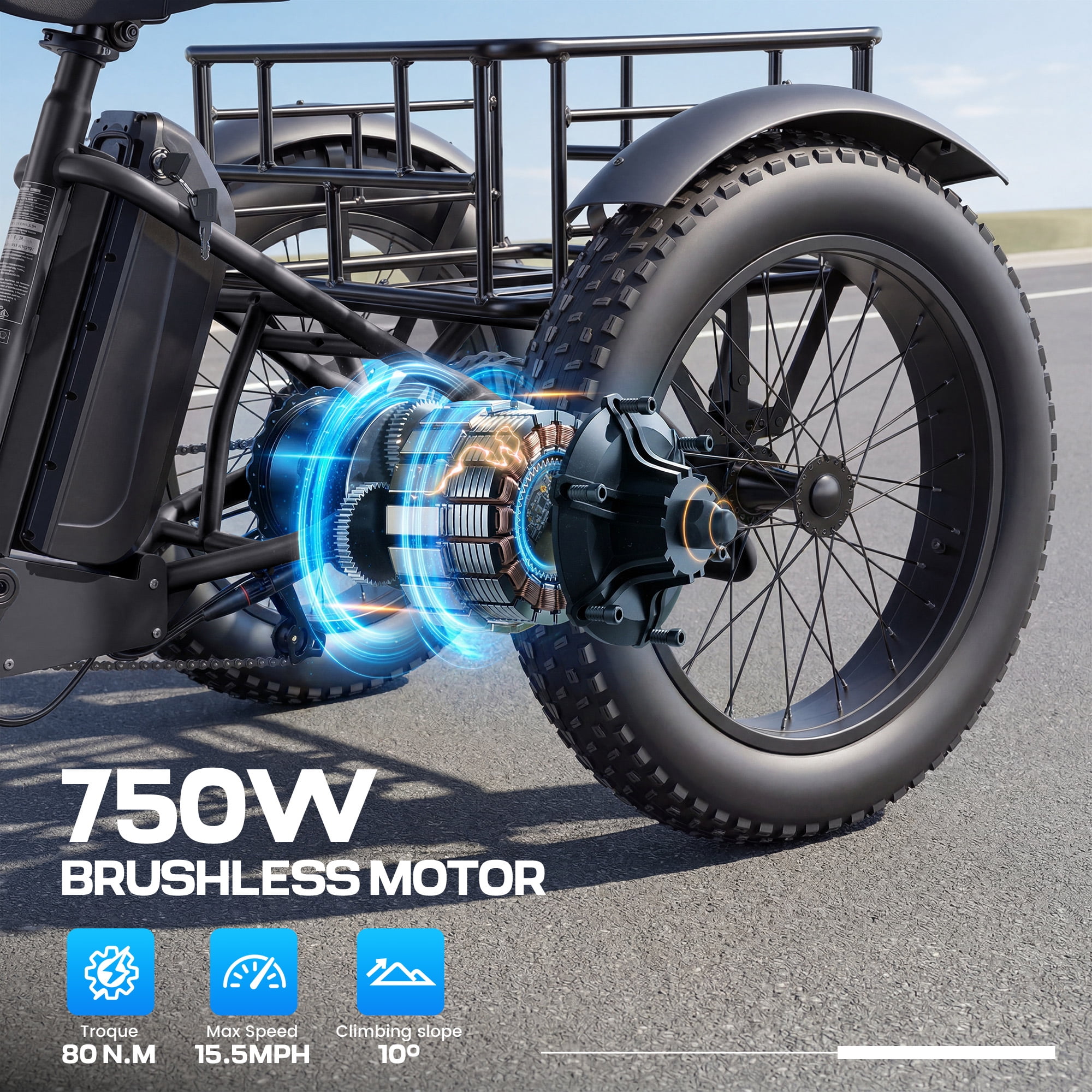 Gocio Peak 1000W Electric Tricycle, 20" x 4.0 Fat Tire Foldable Electric Tricycle, 48V 18AH Large-Capacity Battery E Trikes,7 Speed 3-Wheel Electric Bike for Adults UL2849 Certified