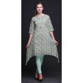 thumbnail image 2 of Bimba Green Ranunculus & Daffodils Floral Printed Asymmetrical Kurti Tops For Women Indian Summer Dress Tunic XSmall, 2 of 6