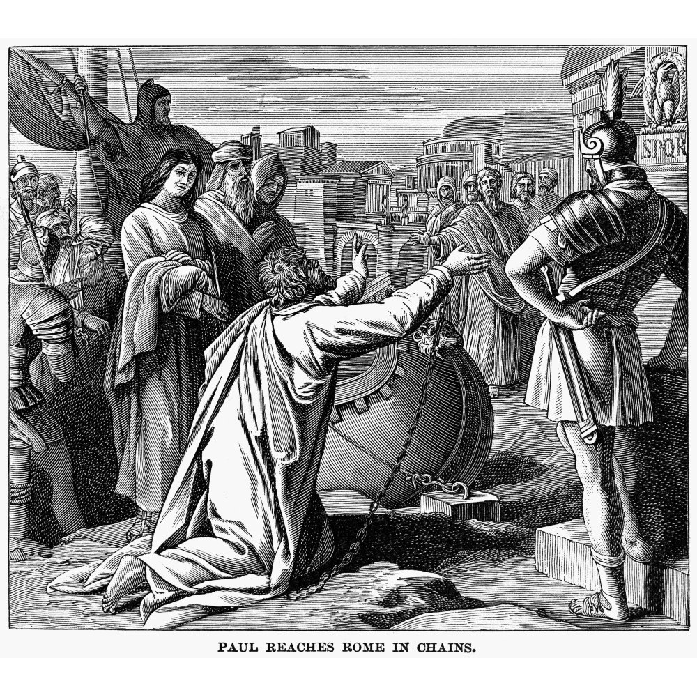 St. Paul In Chains. /Nst. Paul Reaches Rome In Chains (Acts 2816). Wood Engraving, 19Th Century
