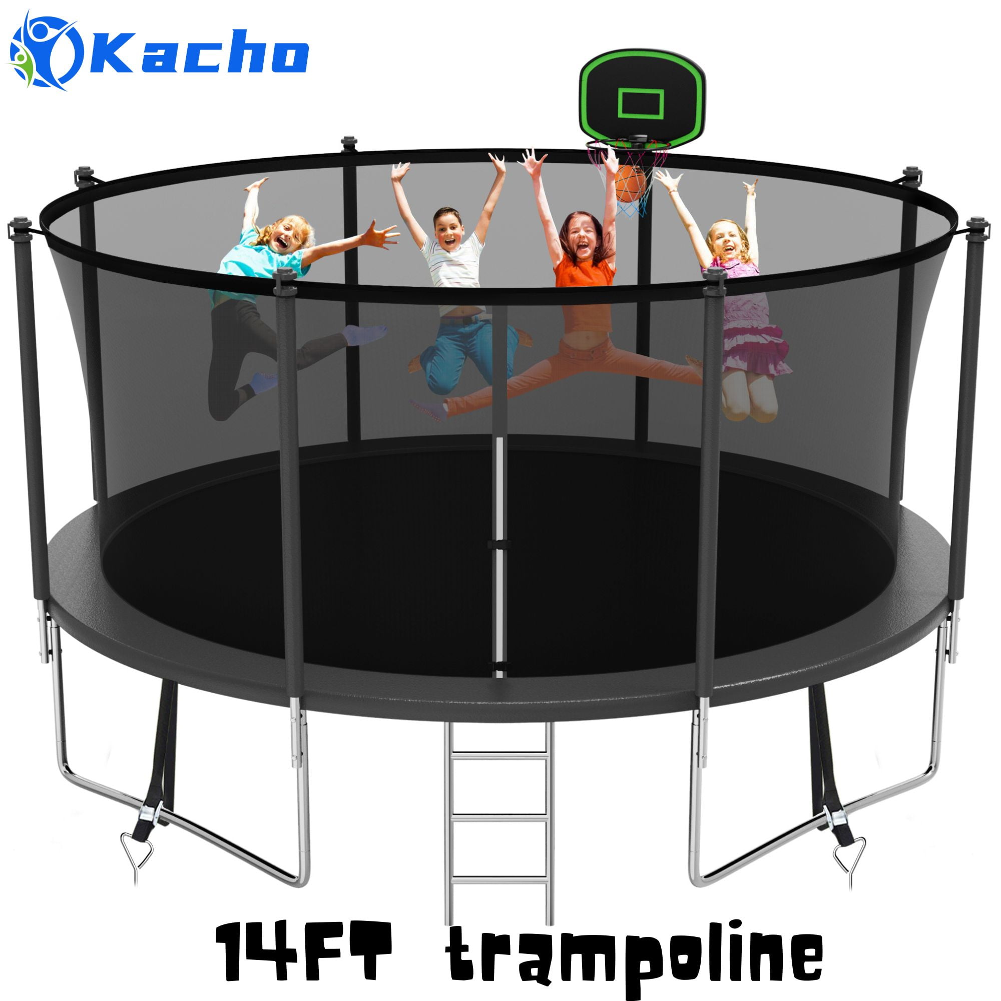 Kacho Trampoline for Adults Kids 14FT 1400LBS Trampoline with Basketball Hoop, Outdoor Recreational Trampolines, Fully Galvanized Anti-Rust Coating & No Gap ASTM Approved - Walmart.com