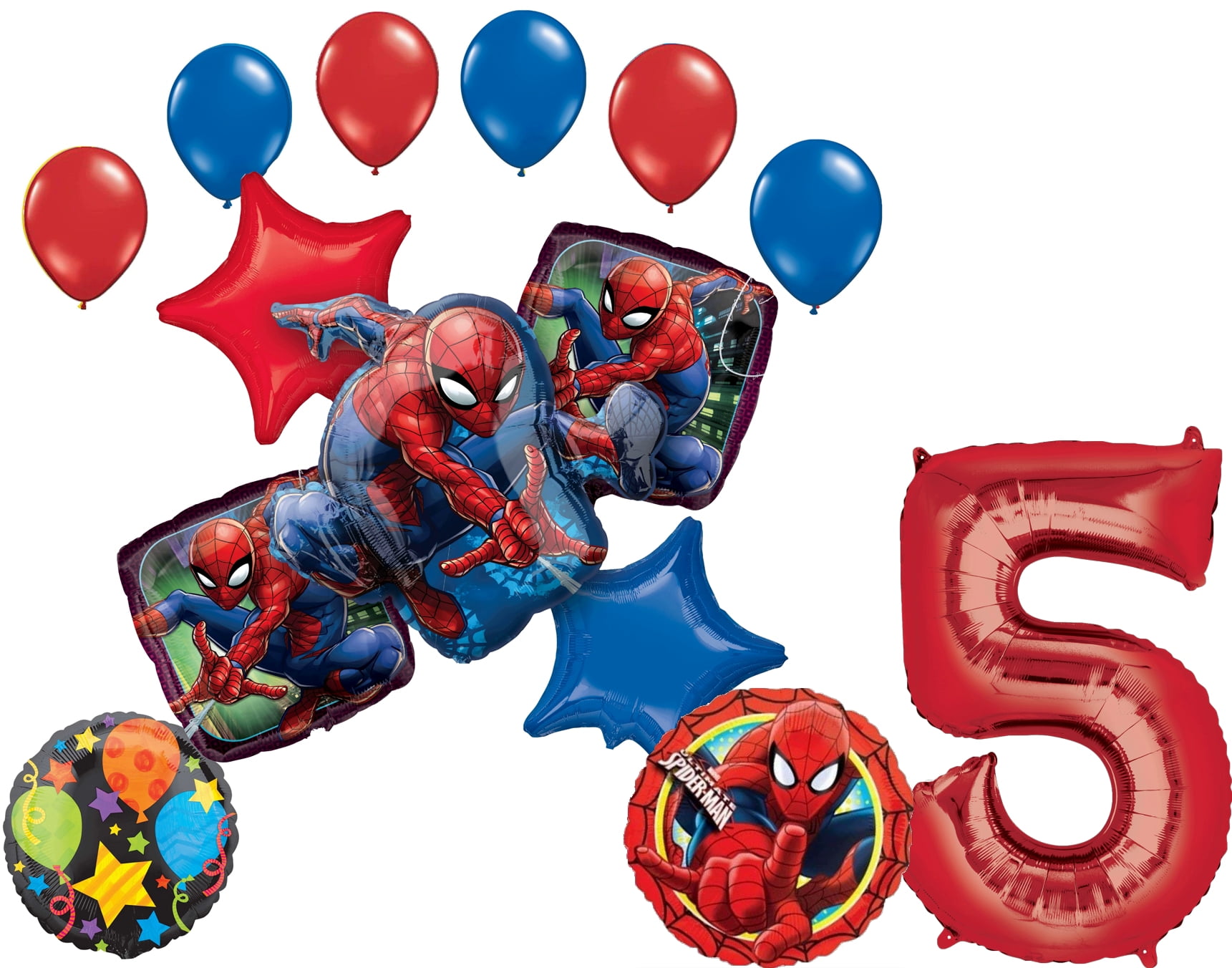 SpiderMan Party Supplies 5th Birthday Balloon Bouquet Decorations