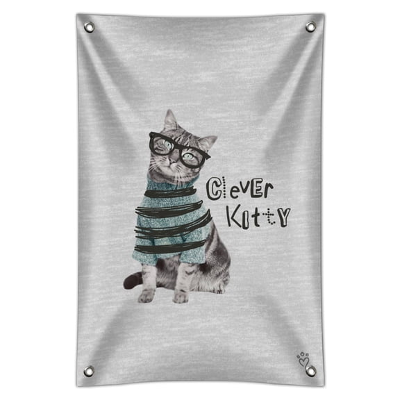 Clever Smart Kitty Cat Kitten Glasses Sweater Home Business Office Sign