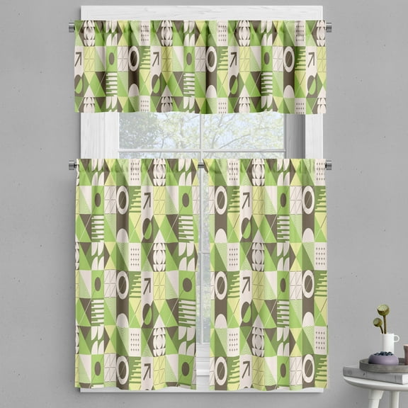 Ambesonne Geometric Valance & Curtain, Circles Triangles Arrow, 55"x30", Olive Green Sepia and Umber