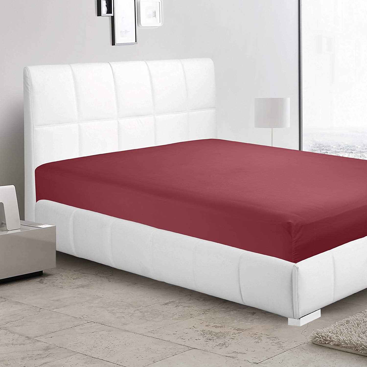 Clara Clark Premier 1800 Collection Single Fitted Sheet, Twin XL Size, Burgundy Red