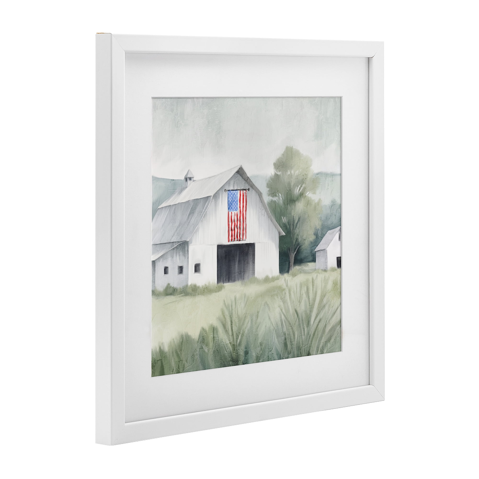 Stupell Industries Home USA Flag Barn White Framed Print Under Glass, design by Kim Allen