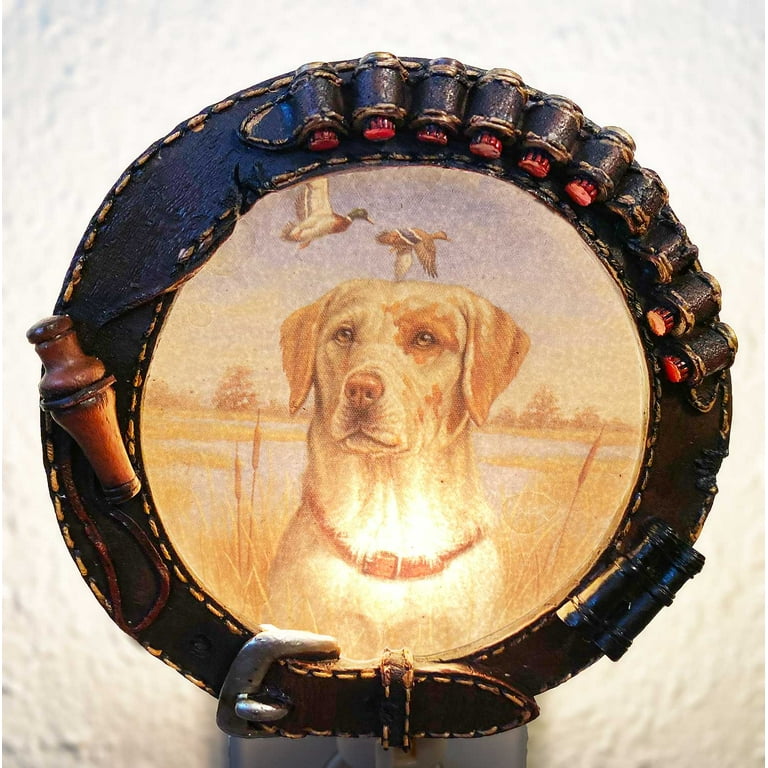 Yellow Labrador Hunting Dog Wall Plug Night Light Hunter Leather