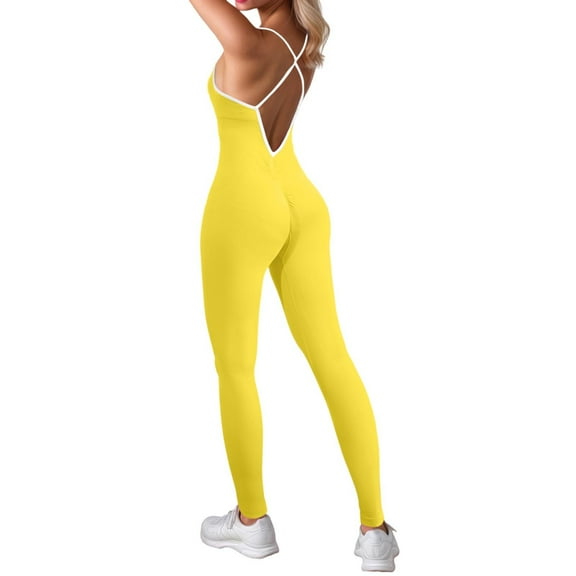 Women's Sport Seamless Jumpsuit Yoga Jumpsuit Sleeveless Elastic Skinny Tracksuits Padded Gym Playsuit Ribbed Rompers For Fitness Jogging,Size:L