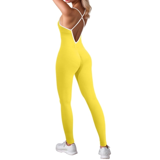 Mono de yoga sin costuras para mujer: sin mangas, elástico, ajustado, con ribetes, para hacer ejercicio y correr
