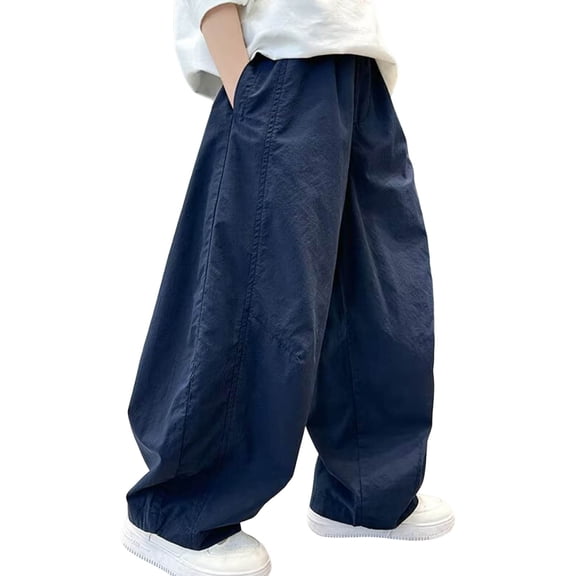 NAISIBABY Boys Baggy Pants, Elastic Waist Wide Leg with Pockets Kids Casual Trendy Cotton Pants Navy Size 12