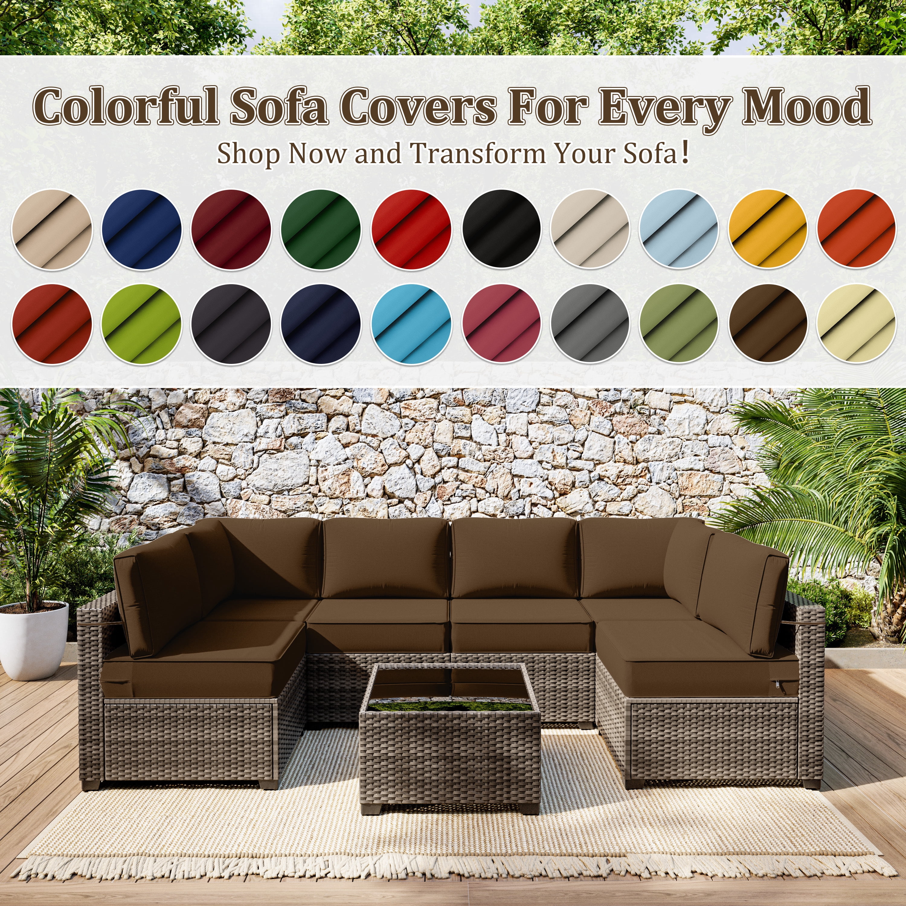 Snubbull 14 Piece 26" x 26" Patio Cushion Covers Replacement, Outdoor Patio Wicker Sofa Washable Cushion Slipcovers with Zipper, Chocolate