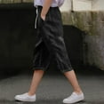 thumbnail image 2 of ZACPNCV Linen Pants Girls Summer Capri Shorts Lightweight Drawstring Pants Trendy Straight Leg Pant Button Pant with Pockets Black 14-15 Years, 2 of 9