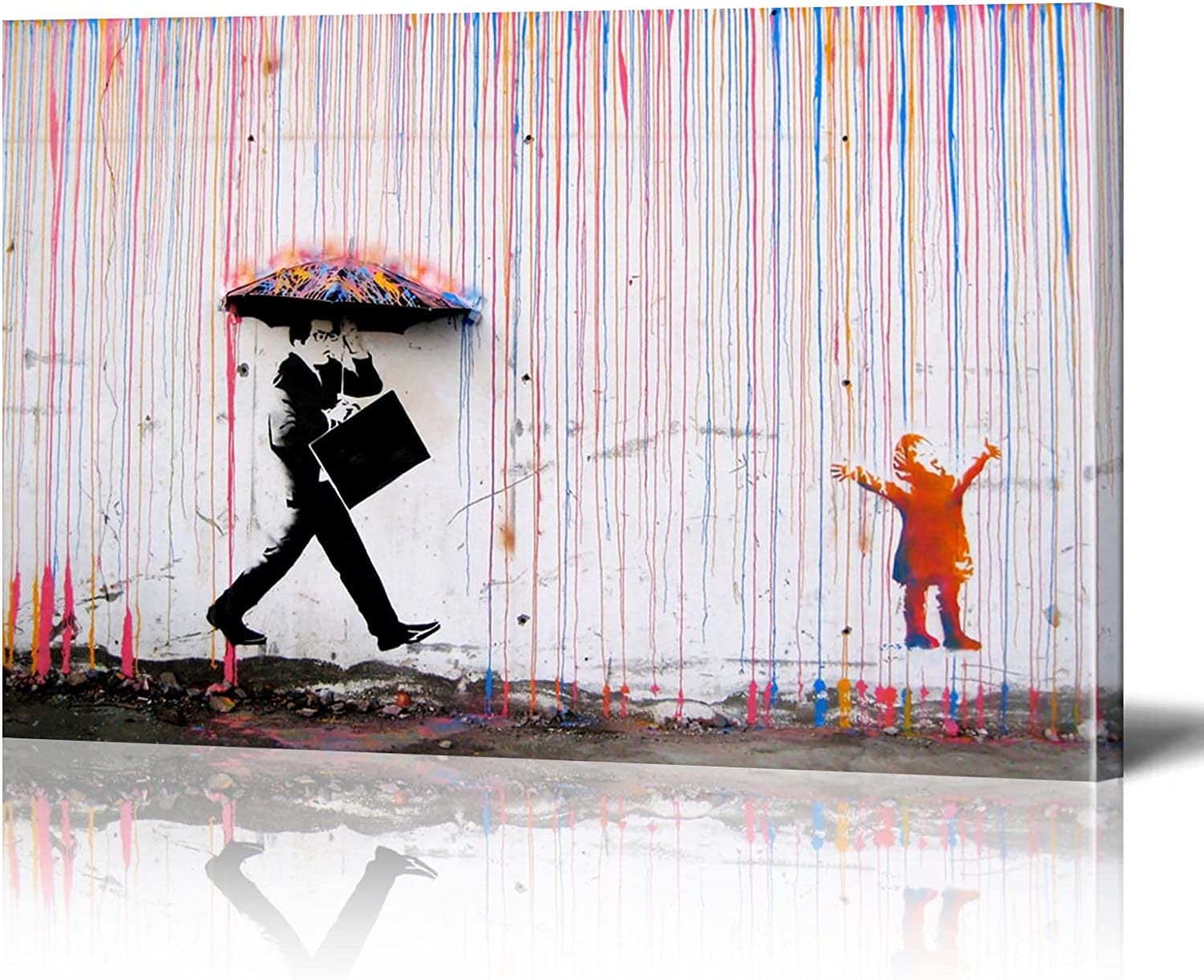★Europeam Bob作品『Chase The Rainbow』Banksy Banksy Canvas Wall Art Child in the Colorful Rain Street