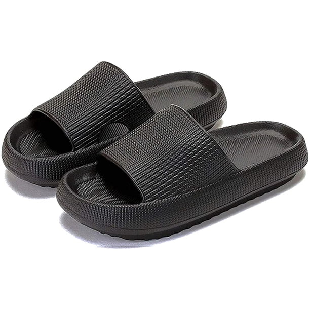 Zapatillas de nube para mujeres y hombres, ducha de masaje, baño, antideslizante, punta abierta, suela gruesa (negro)