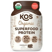 KOS Vegan Protein Powder Erythritol Free, Chocolate - Organic Pea Protein Blend, Plant Based Superfood Rich in Vitamins & Minerals - Keto, Dairy Free - Meal Replacement for Women & Men, 30 Servings