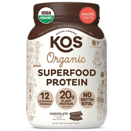 KOS Vegan Protein Powder Erythritol Free, Chocolate - Organic Pea Protein Blend, Plant Based Superfood Rich in Vitamins & Minerals - Keto, Dairy Free - Meal Replacement for Women & Men, 30 Servings