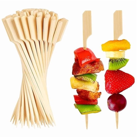 200 PCS Bamboo Skewers for Appetizers, Toothpicks for Drinks, Fruit Kababs, Sausage, Barbecue Snacks, Natural Wooden Paddle Skewer Mini Food Sticks, Charcuterie Accessories