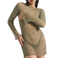 thumbnail image 3 of Vestido Mini de Punto con Mangas Largas y Espalda Descubierta para Mujer Color Oliva L, 3 of 10