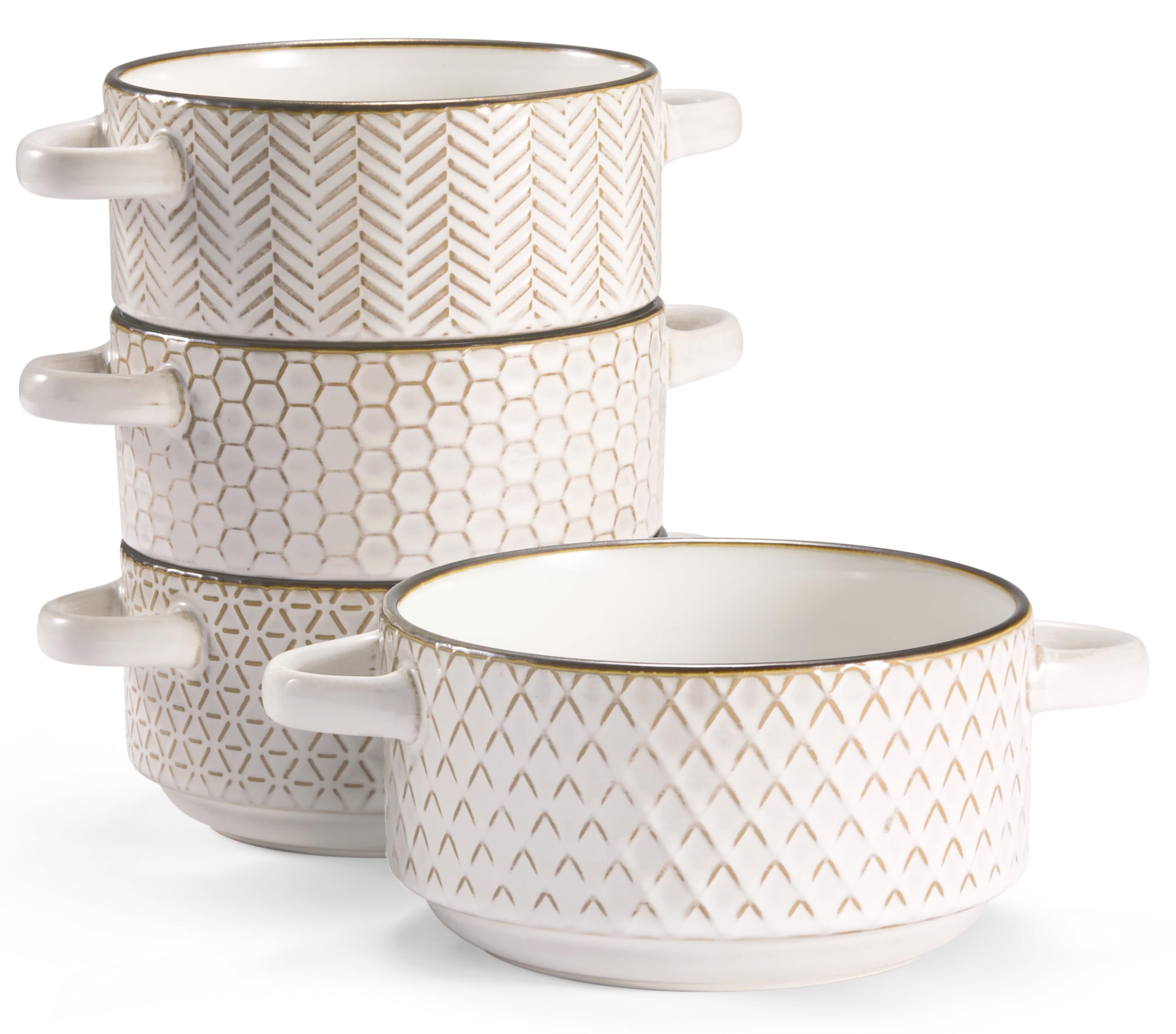 KooK Narbonne Collection - Set Da 4 Ciotole In Ceramica 760 Ml - Crema Con Accenti Rame, Adatte A Microonde E Lavastoviglie - 3