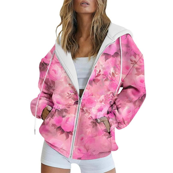NMMUED Womens Zip Up Hoodies, Graphic Hoodies, Y2k Hoodie, Zip Up Jackets for Women, Hooded Sweatshirts for Women, Pink L