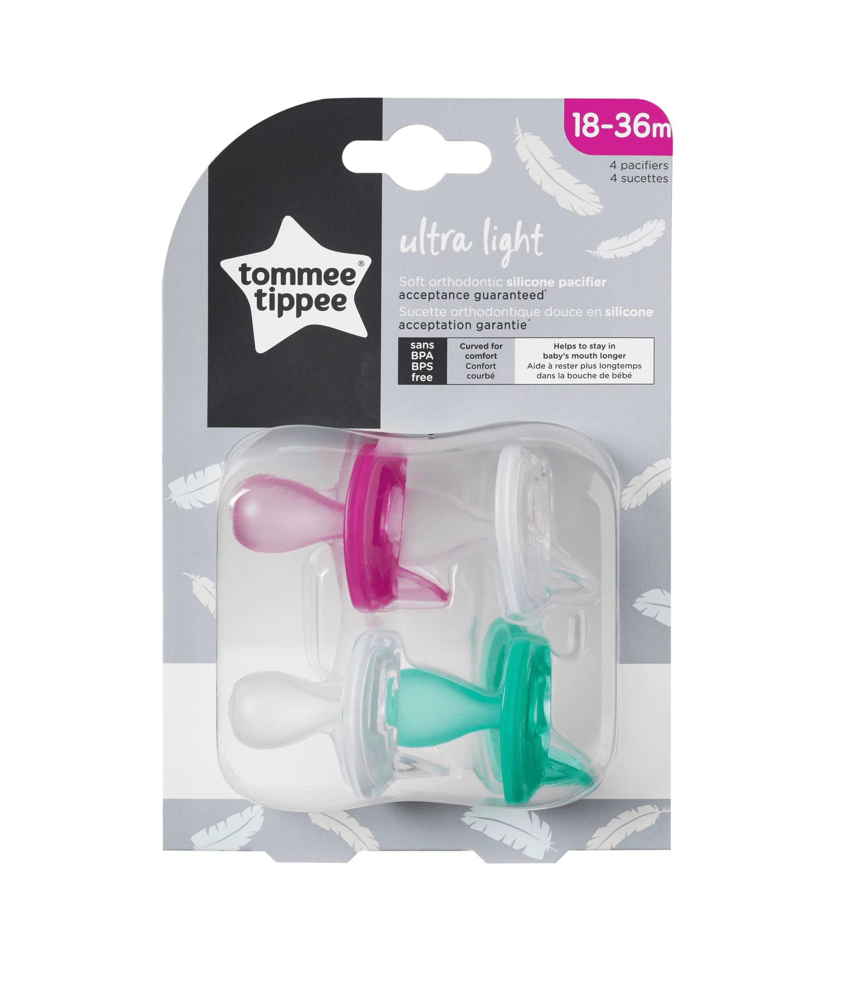 Tommee Tippee Ultra Light Soft Orthodontic Silicone Pacifiers, 6-18 m, 2  count