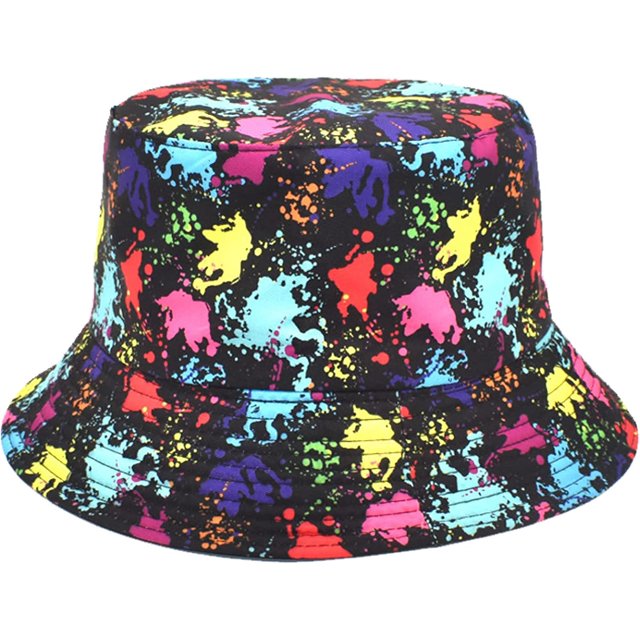 LinYooLi Women Bucket Hats Double-Side Fishing Cap Sunscreen Spring Summer Colorful Graffiti Collapsible Fisherman Hat for Men