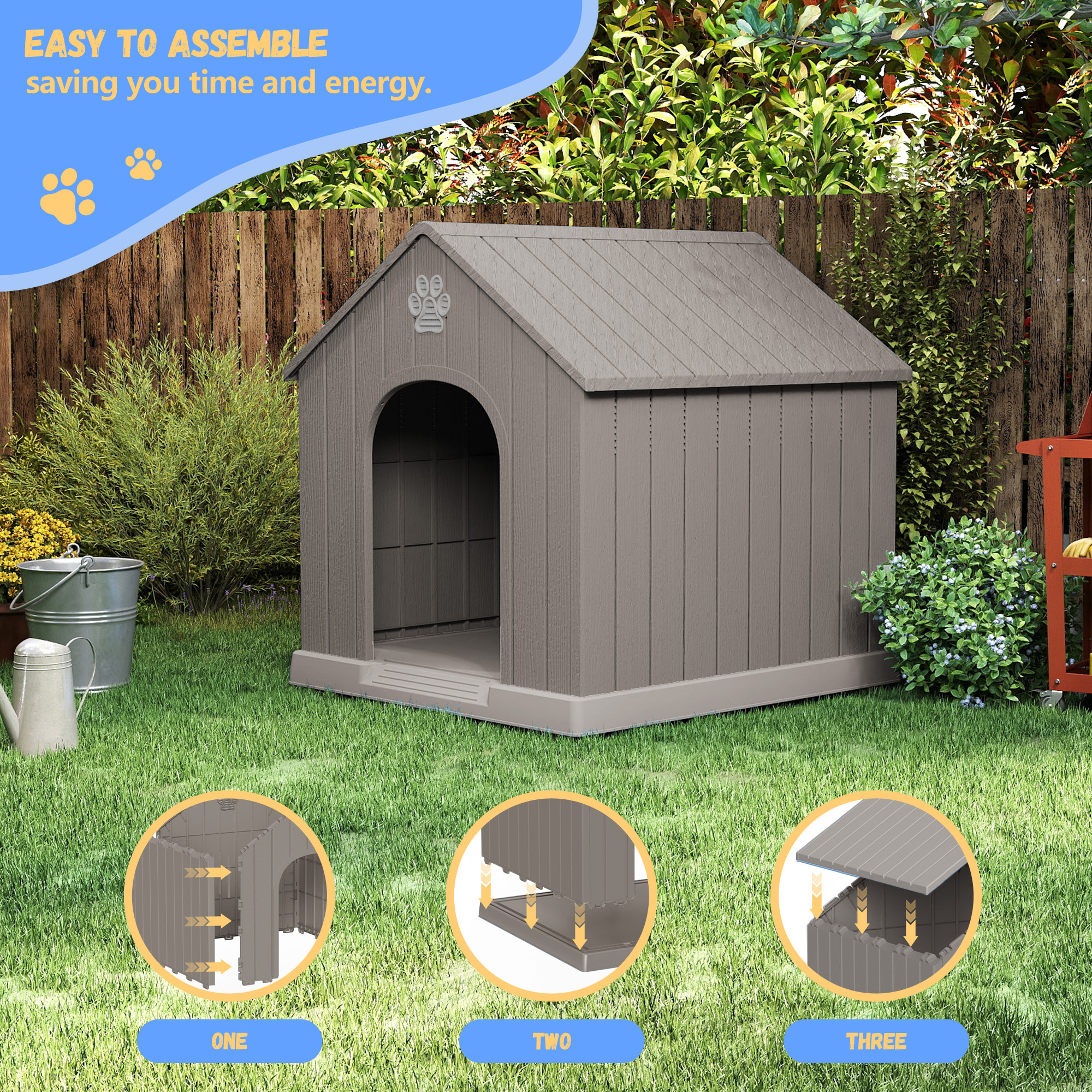 EasyUp Dog Houses Resin Small Indoor Outdoor Dog Kennel for All-Weather Use Cozy Shelter for Small Dogs in Home, Garden, or Balcony(Gray)