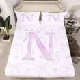 thumbnail image 2 of jejeloiu Initial Letter N Bed Sheets,Kawaii Bow Bowknot King Sheets,Light Purple White Sheet Set For Girls,Breathable Bedroom Decoration,4 Pieces, 2 of 7
