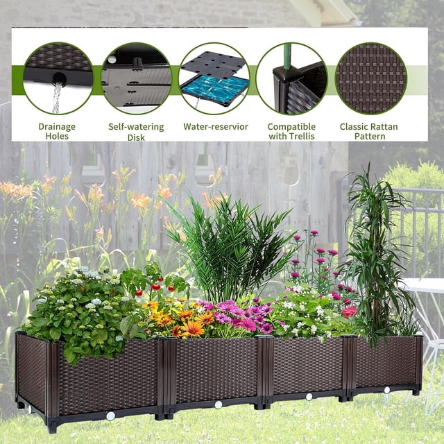 AKDSteel 160 * 40 * 20cm Large Outdoor Raised Planter Box, Self-Watering Rectangular Garden Bed With Drainage Plug, Deep Elevated Planter For Patio, Balcony, And Deck