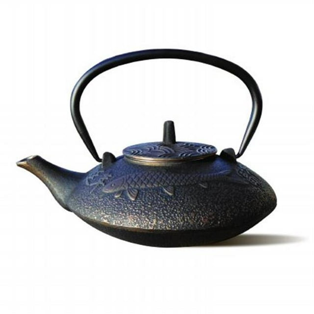 38 oz. Black and Copper Cast Iron Koi Teapot