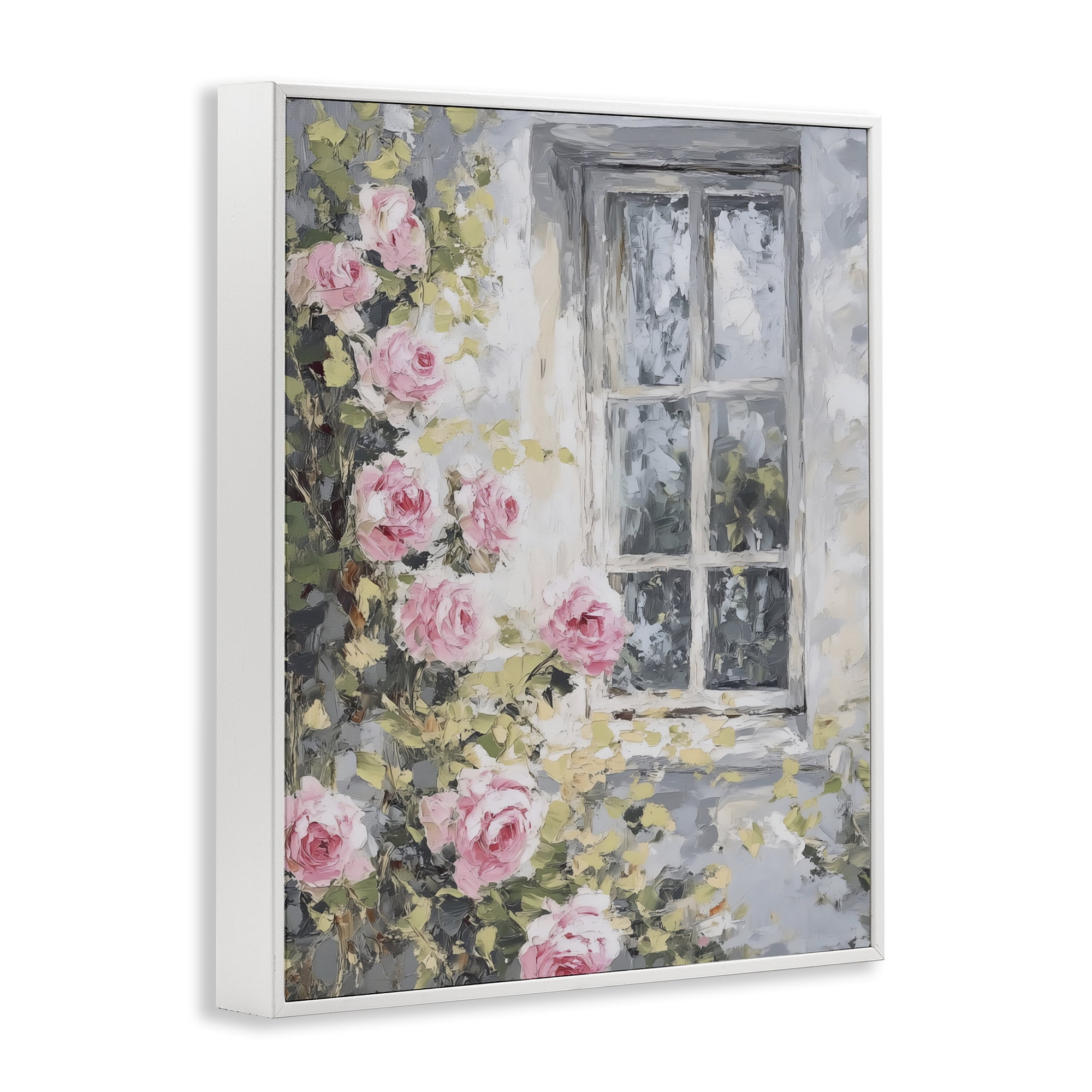 Stupell Industries View Of Roses Cottage Window White Framed Giclee Art, design by LSR Design Studio
