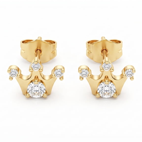 Luxiro Lifestyle Crown Stud Earrings for Women, Gold Plated Cubic Zirconia Crystal, Stainless Steel Fashion Jewelry