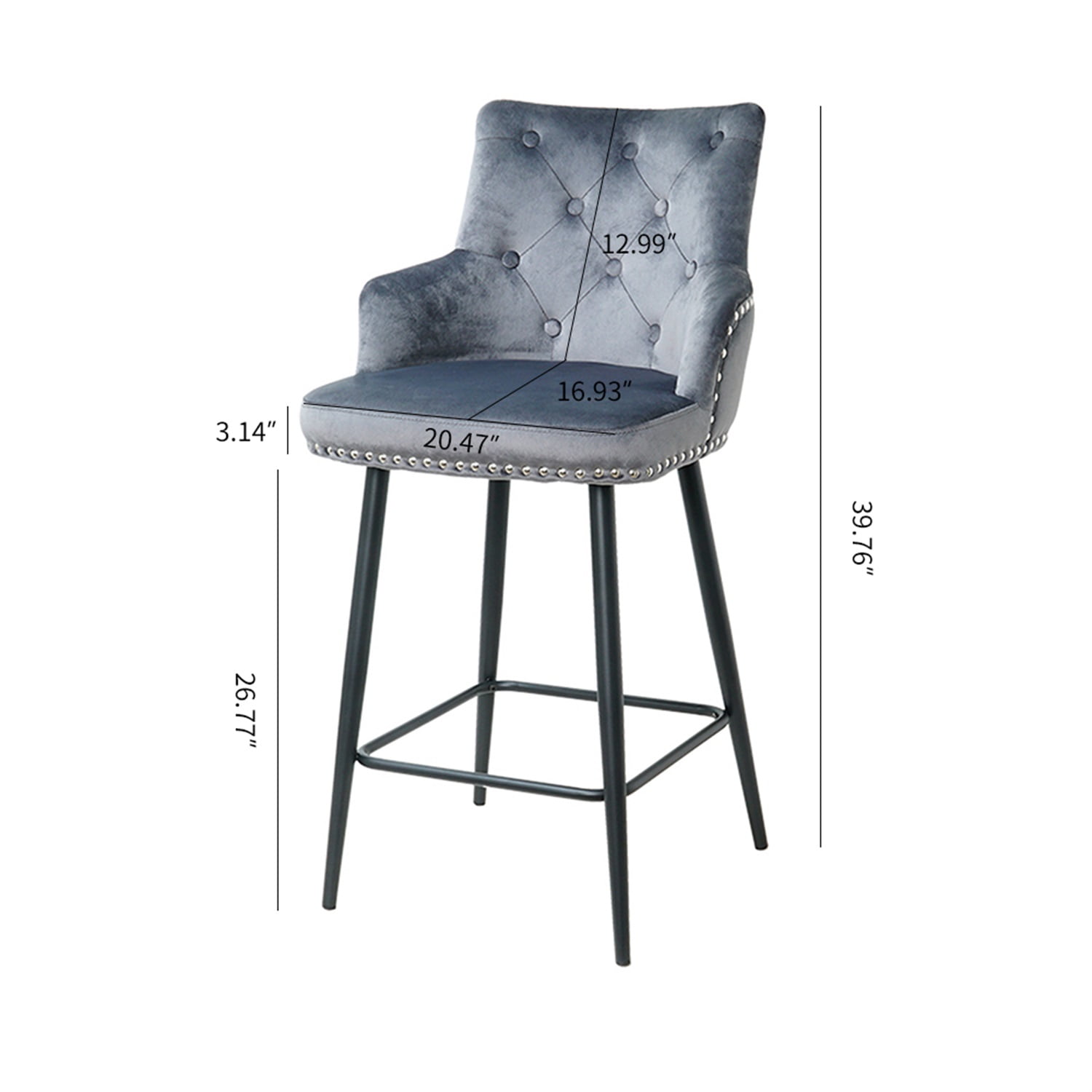Kadyn Modern Style Bar Chair Set of 2, Foam Bar Stools with Armrests and Footrests, Upholstered High Bar Stool Chair for Dining Room, Dark Blue