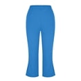 thumbnail image 5 of Mifsaly Womens Soft Capri Pants Comfy Crop Yoga Leggings High Rise Workout Running Capris Activewear Side Slit Design Everyday Casual Lounge Trousers Blue,XL, 5 of 7