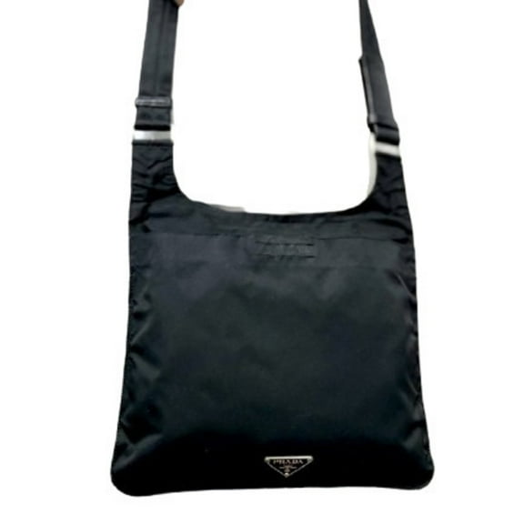 Pre-Owned PRADA Triangle Shoulder Bag - Black Nylon and Leather, Men's Women's, No Gusset, Mark