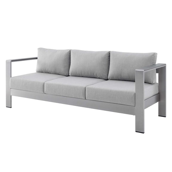 Lounge Sofa, Sunbrella, Fabric, Aluminum, Metal, Steel, Silver Grey Gray, Modern Contemporary Urban Design, Outdoor Patio Balcony Cafe Bistro Garden Furniture Hotel Hospitality